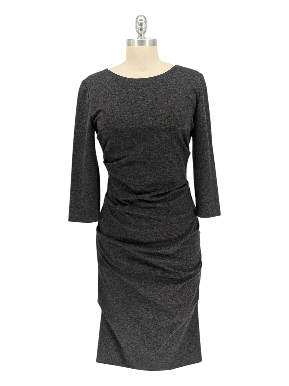 30217 Nicole Miller Artelier Ruched Ponte Knit Bodycon Dress Gray size Large - Picture 1 of 6